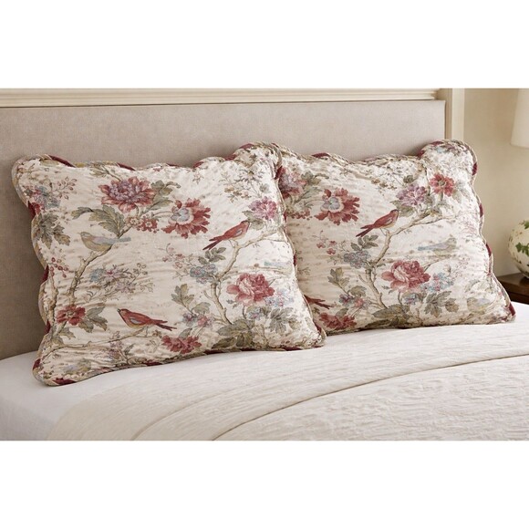 Waverly Other - Set of 2 Waverly Charleston Chirp Bird Floral King Pillow Shams Scalloped Edge
